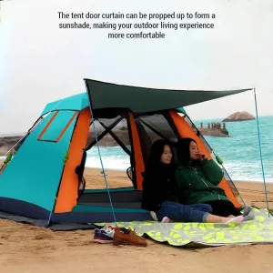 Outdoor Automatic Quick Open Tent 190T Waterproof Square Top Camping Tent with Mesh Windows 3-4 Person Instant Setup Tent