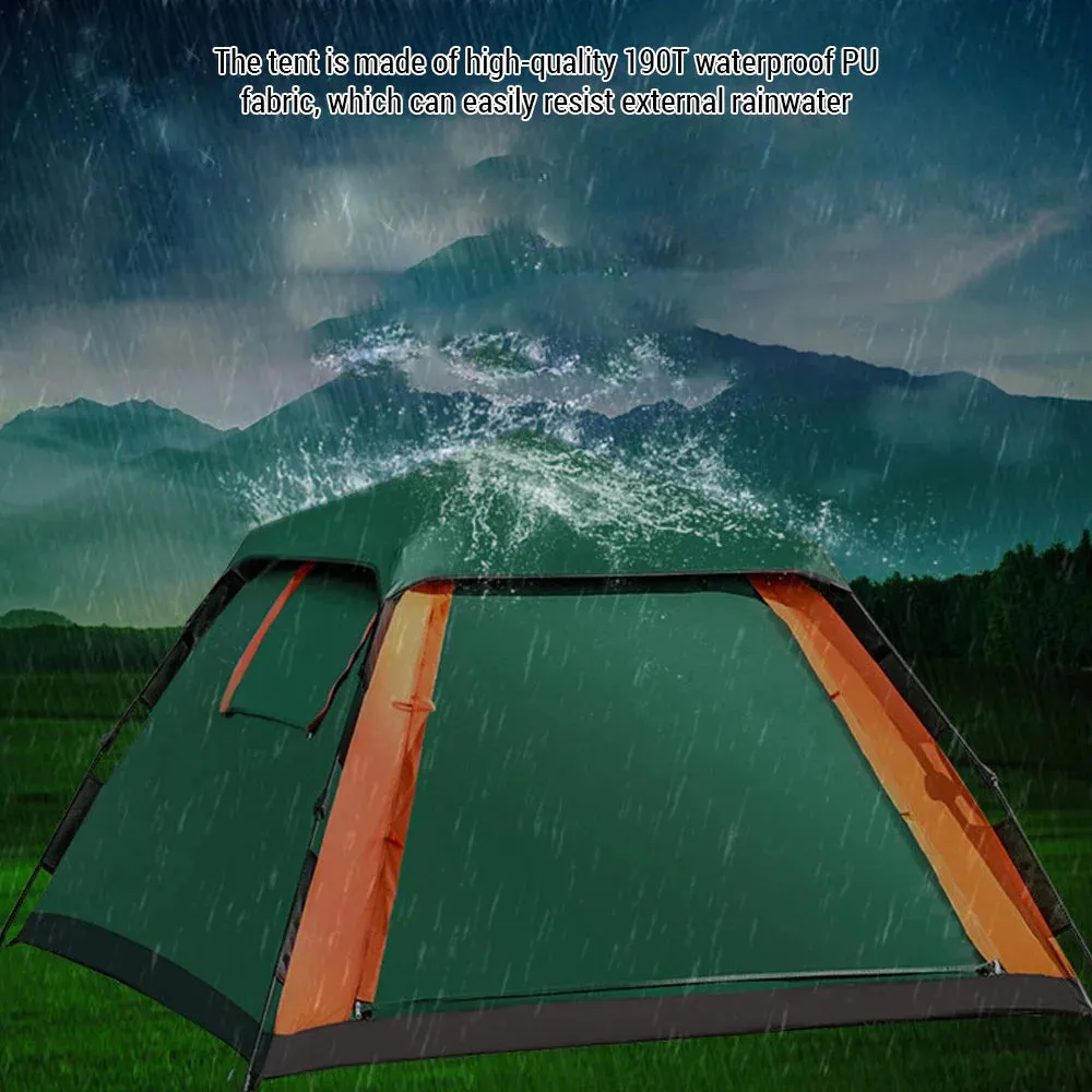 Outdoor Automatic Quick Open Tent 190T Waterproof Square Top Camping Tent with Mesh Windows 3-4 Person Instant Setup Tent