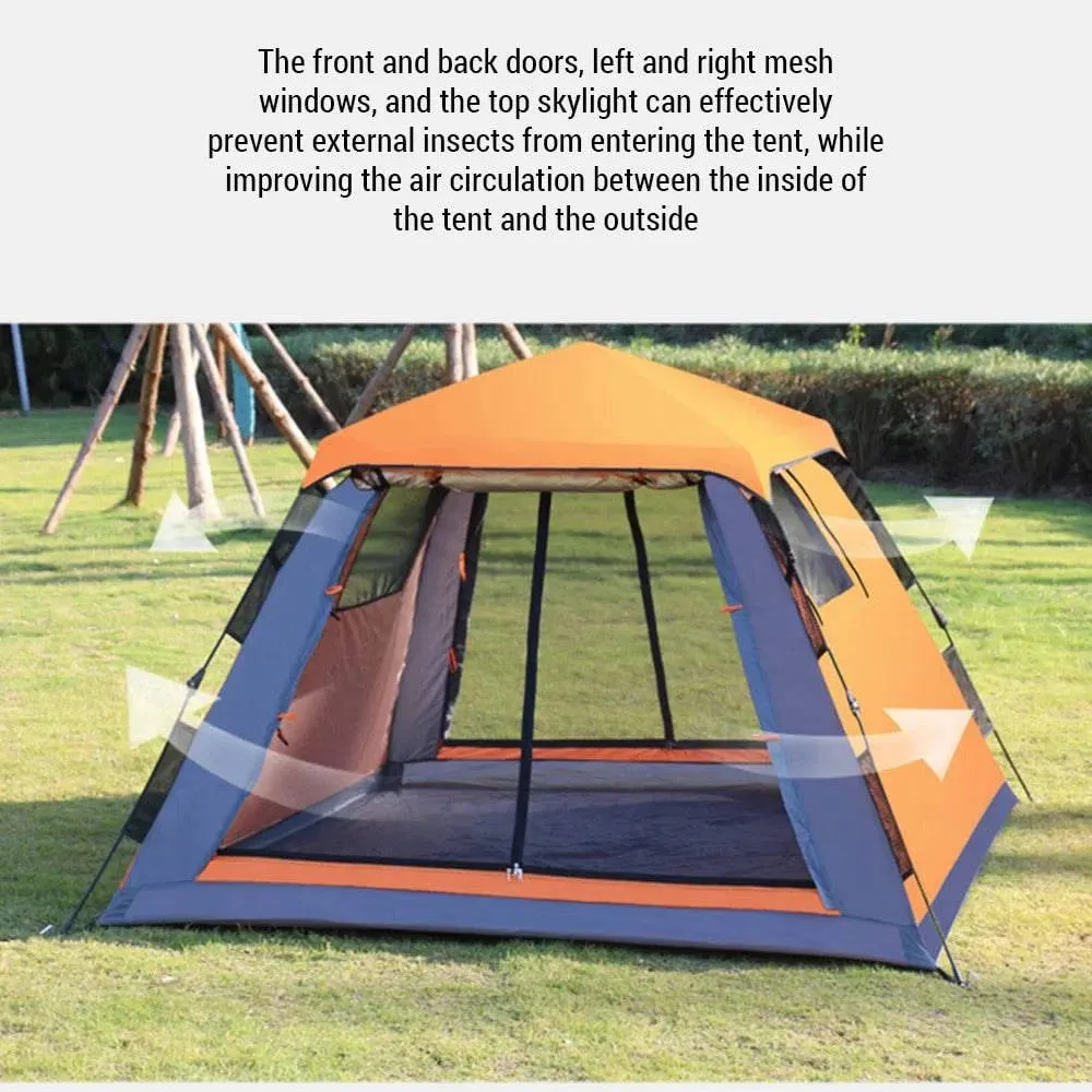 Outdoor Automatic Quick Open Tent 190T Waterproof Square Top Camping Tent with Mesh Windows 3-4 Person Instant Setup Tent