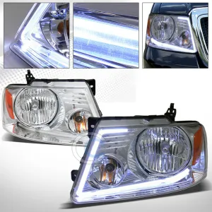 "NEW DESIGN" CHROME DRL LED BAR HEAD LIGHTS SIGNAL AMBER 04-08 FORD F150/MARK LT