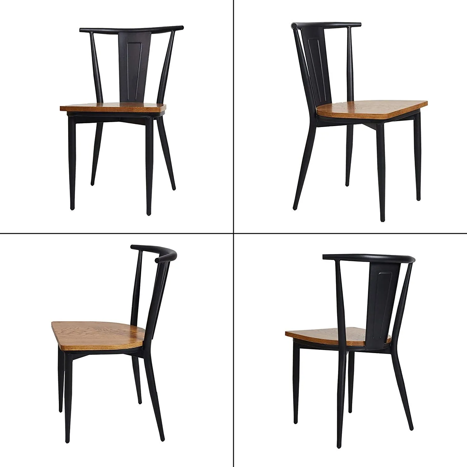 Set of 2 Kitchen Dining Chairs with Wood Seat Stackable Metal Chair Fully Assembled, Vintage Back