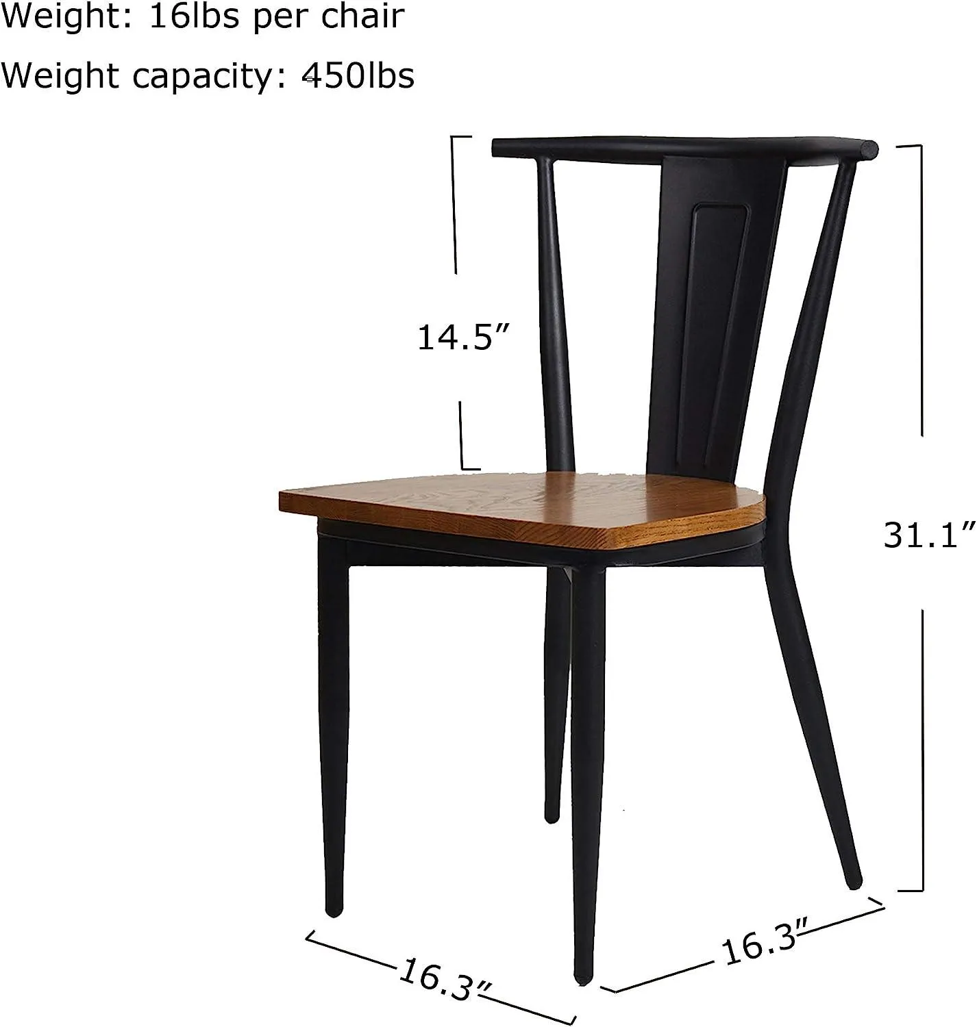 Set of 2 Kitchen Dining Chairs with Wood Seat Stackable Metal Chair Fully Assembled, Vintage Back