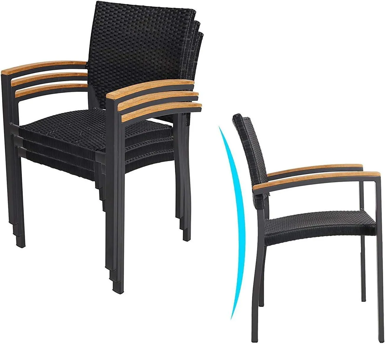 Set of 4 Patio Stackable Wicker Dining Chairs Outdoor Wicker Chairs with PE Rattan Aluminum Frame, Black