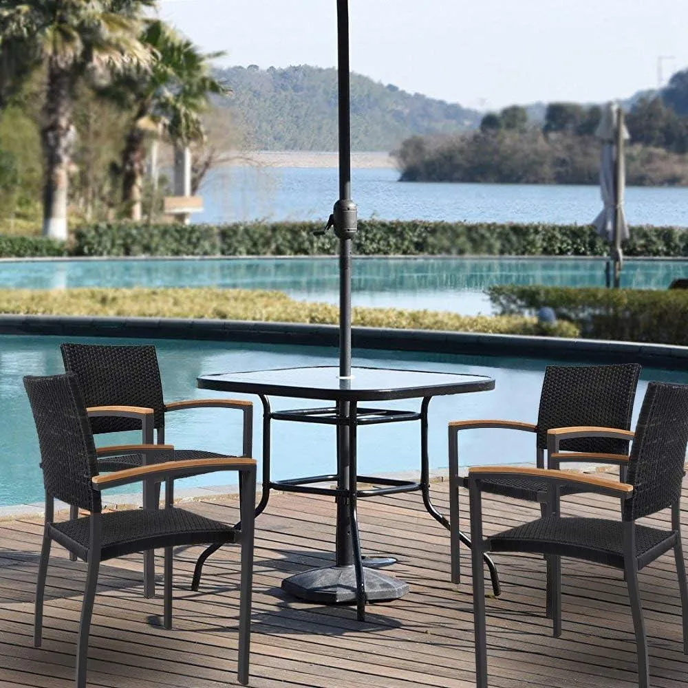 Set of 4 Patio Stackable Wicker Dining Chairs Outdoor Wicker Chairs with PE Rattan Aluminum Frame, Black