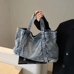 Sohiwoo Advanced Feeling Leisure Versatile Tote Bags Durable Sturdy Simplicity The Single Shoulder Bag Hot Sale Large Capacity Denim Bag