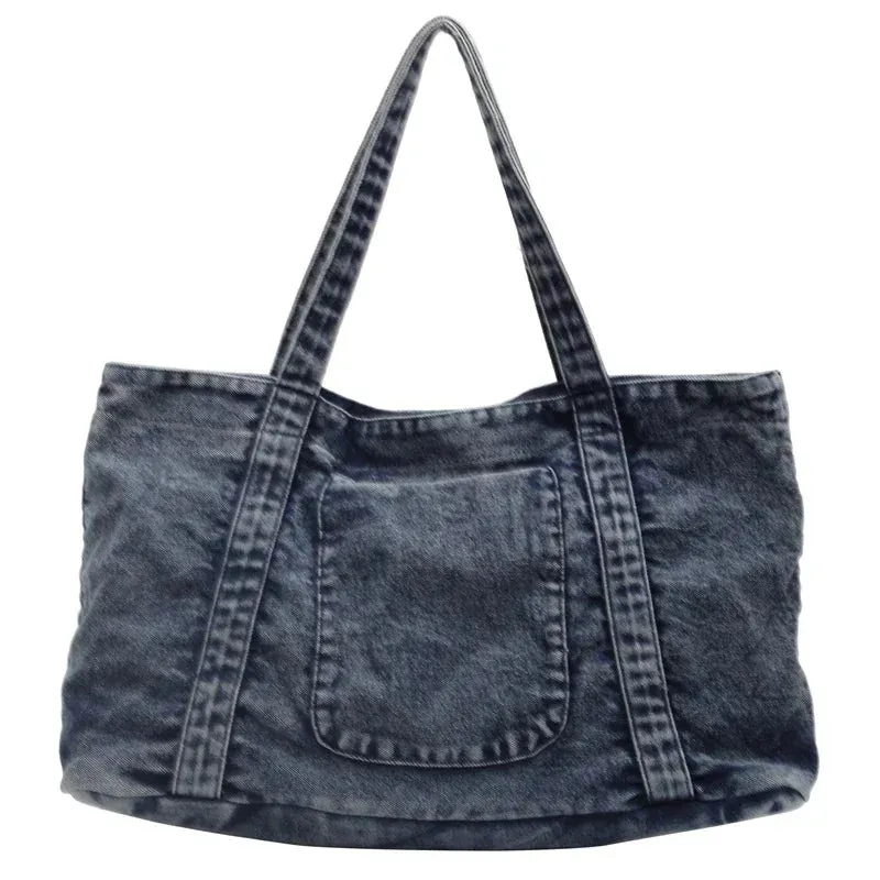 Sohiwoo Advanced Feeling Leisure Versatile Tote Bags Durable Sturdy Simplicity The Single Shoulder Bag Hot Sale Large Capacity Denim Bag