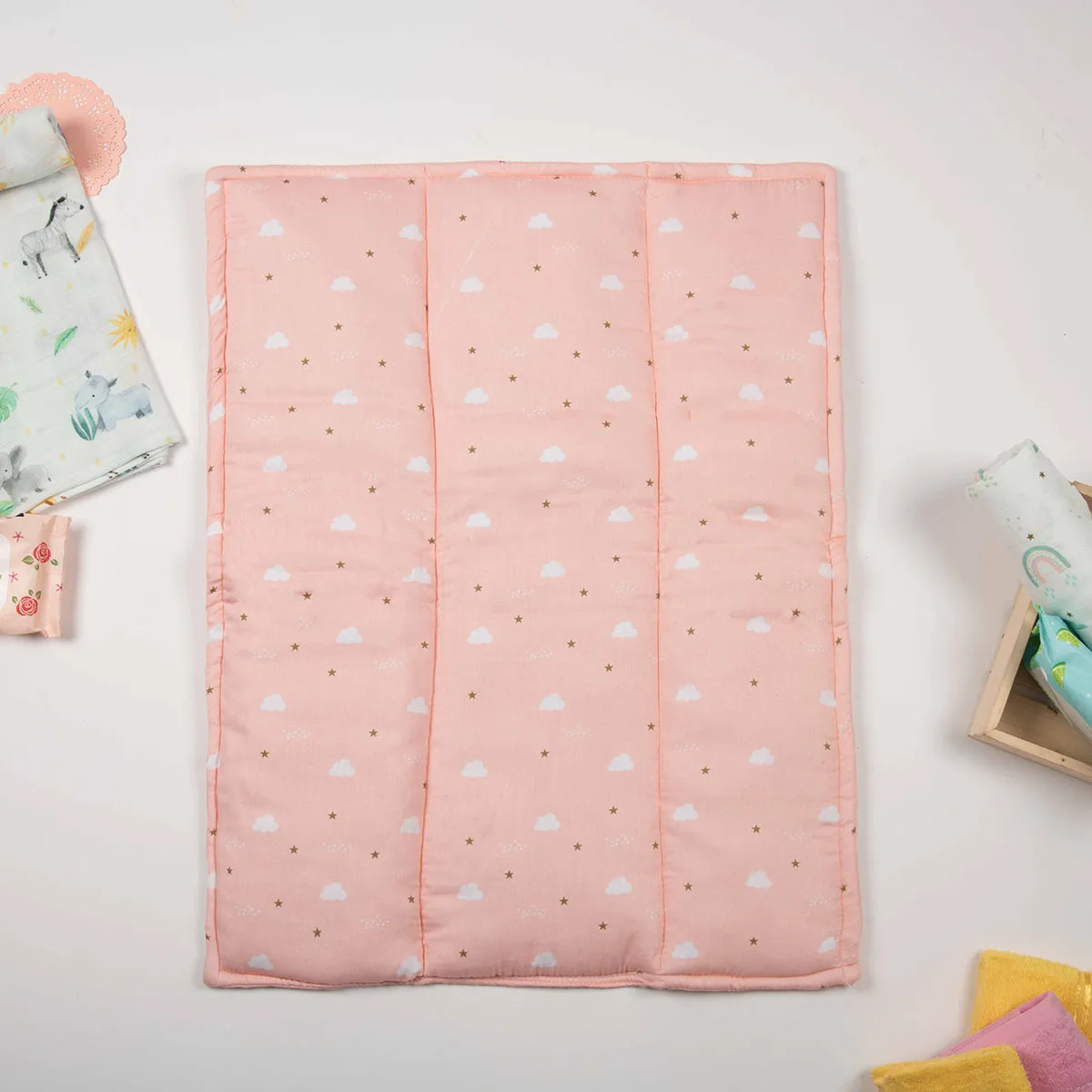 Tiny Snooze  organic changing mat- pink clouds