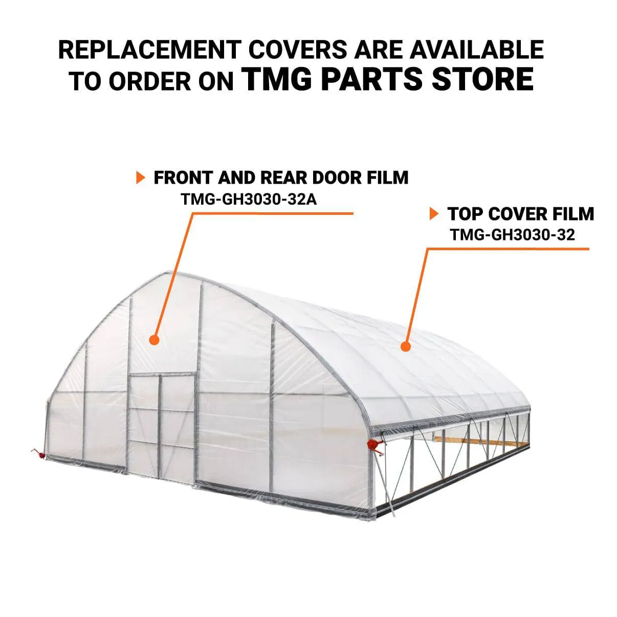 TMG Industrial 30’ x 30’ Tunnel Greenhouse Grow Tent w/6 Mil Clear EVA Plastic Film, Cold Frame, Hand Crank Roll-Up Sides, Peak Ceiling Roof, TMG-GH3030